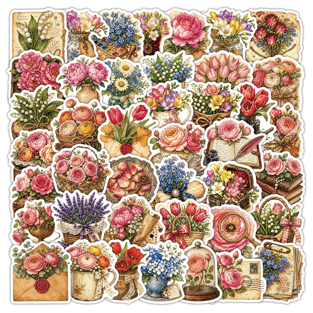50Pcs Vintage Floral Stickers  - Dried Flower Bulk review and price