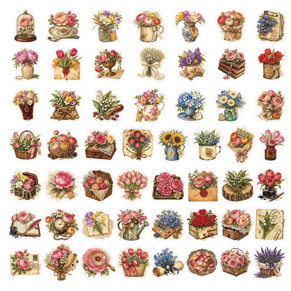 50Pcs Vintage Floral Stickers  - Dried Flower Bulk review and price